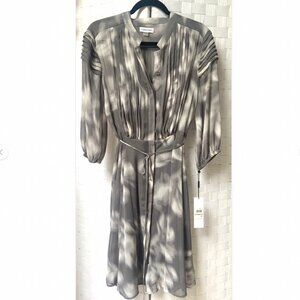 NWT Calvin Klein Lined Sheer Button Knee Length Tie Waist Dress Size 12